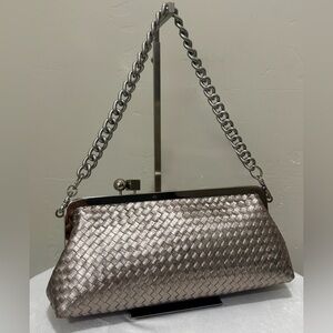 Genuine Woven Leather Handmade Unique Kiss Lock Frame Handbag, Multi Use Style